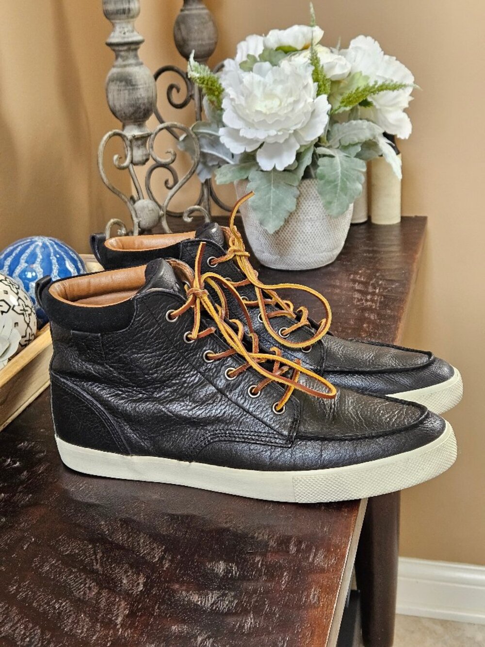 Polo Ralph Lauren Men's Tedd Leather Hi Top Sneakers, Black, Sz 12